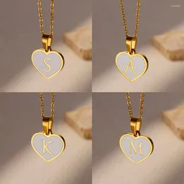 Pendant Necklaces Stainless Steel Initial Letter Enamel White Heart For Women Girl Cute Name Charm Necklace Prom Jewellery Gifts