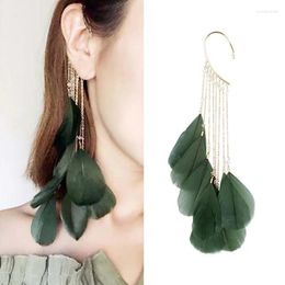 Backs Earrings 1Pc Summer Boho Long Feather Dangle For Women Fashion Tassel Cuff Clip Jewelry Gifts Accessories
