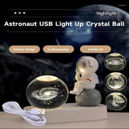Table Lamps Creative Astronaut Starry Walk Small Night Lamp Inner Carved Crystal Ball Luminous Base Decoration Holiday Commemorative Gift