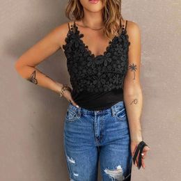 Women's Tanks Sexy Floral Lace Tube Top Women Backless Camisole V Neck Double Thin Straps Tank 2024 Fashion Summer Basic Tops