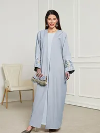 Ethnic Clothing Flowers Embroidery Muslim Abaya For Women Eid Dress Morocco Ramadan Open Kimono Islam Cardigan Dubai Arab Long Robes