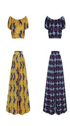 2 Piece Sets African Dresses for Women Shoulder Top Pant Suit Wide Leg Trousers Ankara Robe Africaine Sexy Ladies Dashiki Print Cl7143734