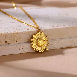Pendant Necklaces Vintage Glossy Sunflower Stainless Steel Necklace For Women Trendy Aesthetic Chain Choker Jewellery