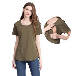 Maternity Tops Tees New Cotton Maternity Tops Short-sleeved T-shirts Breastfeeding Clothes For Postpartum Wear Summer Pregnancy Women Y240518