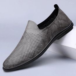 Casual Shoes Breathable Loafers Men Genuine Leather Handmade Driving Flats Slip-on Comfy Moccasins Male Hollow Out