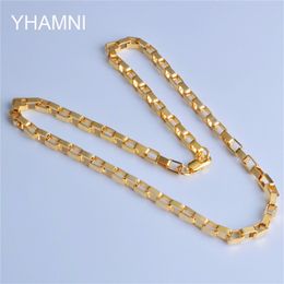 Yhamni Gold Farb Halskette für Männer Goldfarbe Halskette mit Briefmarkenmännern Schmuck Großhandel Neue Trendy 4 mm 50 cm Kette Halskette NX185 206m