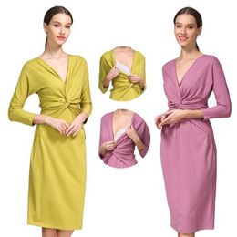 Maternity Dresses Emotion Moms Spring Pregnant Clothing 3/4 Sleeve Stretch Cotton Maternity Breastfeeding Dresses Women Pregnancy Clothes H240518