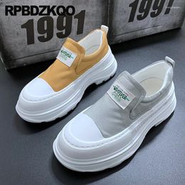 Casual Shoes School Canvas Thick Slip On High Sole Loafers Trainers Athletic Sport Lightweight Creepers Chunky Sneakers Platform Men