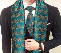 Scarves New Fashion Men Scarf Green Jacquard Paisley Silk Scarf Tie Autumn Winter Casual Business Suit Shirt Scarf Set BarryWan7462132