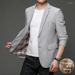 Men's Suits Ramie Cotton Blazers Men Slim Fit Business Casual Linen Suit Jackets Outwear Luxury Wedding Coats Spring Autumn Korean Outfits