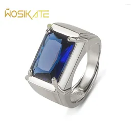 Cluster Rings WOSIKATE Trendy Square Emerald Open Ring For Men Fashion Jewellery Vintage Sapphire Men's Anniversary Gifts Adjustable