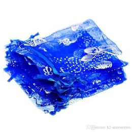 100pcs lot Blue Butterfly Organza Wedding Gift Bags Pouches 7x9cm Jewelry packing Bags 295e