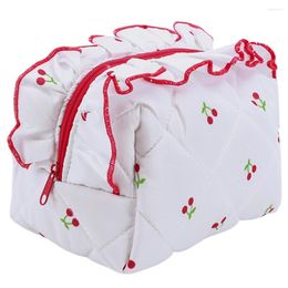 Cosmetic Bags Korean Cotton Ruched Clutch Bag Quilted Japanese Aesthetic Toiletry Cute Floral Makeup Travel Storage