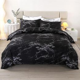 Bedding Sets 3pcs Polyester Marble Pattern Printed Quilt Cover Kit Three-piece 1 Pillowcase 2pcs For Bedroom All Year Round