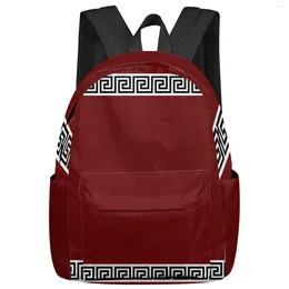 Backpack Red Geometric Greek Women Man Backpacks Waterproof Travel School For Student Boys Girls Laptop Bags Mochilas