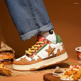 Casual Shoes Sneakers Men's Brand Design Burger Decorative Brown Star Skateboard Retro Versatile Large Size Couple Board