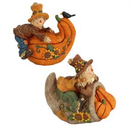 Decorative Flowers Fall Harvest Scarecrows Figurines With Artificial Pumpkins Halloween Sculpture For Living Room Kitchen Desk Embellishing