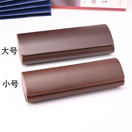 Evove Brown Glasses Cases Solid Eyeglasses Box PU Leather Hard Case Protect Storage Reading Spectacles Holder 240518