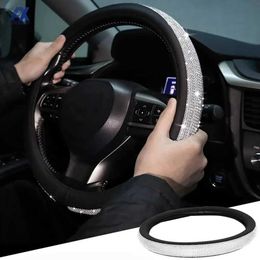 Steering Wheel Covers 36CM38CM PU leather diamond steering wheel cover with rhinestone crystal flash suitable for Volkswagen Opel Toyota Nissan and Ford automotiv