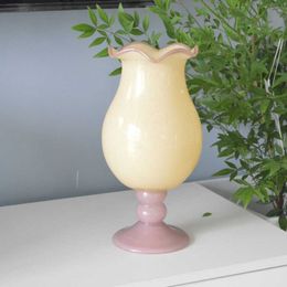 Vases Home French style wind lamp design cream candy color block vintage Fenton glass vase decoration H240517