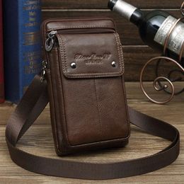 Men Genuine Leather Bag Purse Waist Belt Pack Hook Cross Body 7 Business Cell Phone Case Small Shoulder Fanny Messenger Bags 240518