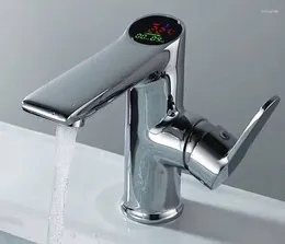 Bathroom Sink Faucets LED Temperature And Digital Display Faucet Solid Brass Chrome Basin Tap Water Power