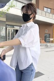 Women's T Shirts Cotton Mid-sleeve Thin Woman Blous Shir 2024 Summer Loose Fashion Irregular Shirt Casual Vacation Top Korean Clothes