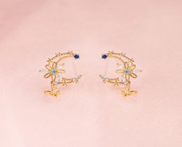 2021 Spring New Design Fashion Girl Jewellery Rose Gold Colours Dainty Blue CZ Flower Cute Lovely Moon Shape Butterfly Drop Earring4129270