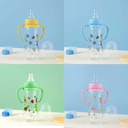 Upgraded 250ml Silicone Baby Bottle with 2 Handles Cartoon Pattern Feeding Suitable for Infant born 240513