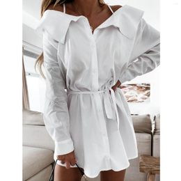 Casual Dresses Long Sleeve White Shirt Dress Autumn Slash Neck Mini Women Sexy Chic Button Office Lady Cotton Vestidos