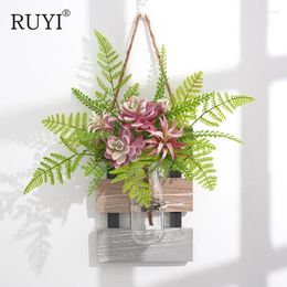 Decorative Flowers Artificial Green Flocking Succulents Plants Bouquet Home Decoration Flower Arrangement Bathroom Accessories Planta Wall