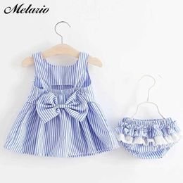 Set di abbigliamento set di abbigliamento melerio per bambini abiti a strisce estivi e pantaloncini da bambino a 2 pezzi abbigliamento per bambini j240518