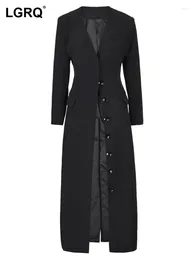 Women's Suits V-neck Long Blazer Fashion Single Breasted Sleeve High Waist Black Suit Jackets Summer 2024 Tide 7AB1239
