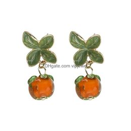 Dangle Chandelier Earrings 1Pair Eye Catching Women Girls Cute Persimmon Orange Fashion Jewellery Plated Lightweight Drop Stud Clip O Dhyqa