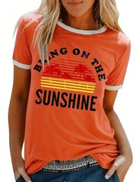 Fashion Vintage Sunshine Coconut Tree Print Tshirt Retro Round Neck Short Sleeved Oversize Womens Clothing 240518