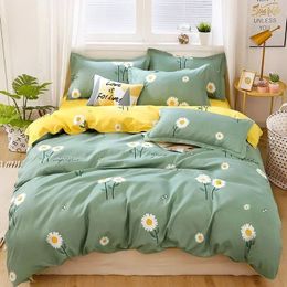 Fashion Print Queen Size Bedding Set King Size Daisy Printed Duvet Cover Set with Flat Sheets Cosy Durable Bedding Sets 240517