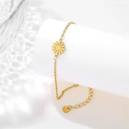 Link Bracelets Stainless Steel Adjustable Daisy Bracelet Flower Retro Polished Exquisite Hip Hop Style Party Gift Couple