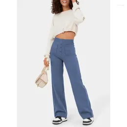 Women's Pants High Waist Straight Leg Long Loose Elastic Casual Trousers With Pockets Fashion Office Lady Suit Streetwear