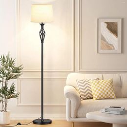Floor Lamps Vintage Lamp Linen Shade 3 Color Temperature Table Black Pole With LED Bulb Foot Switch Lights