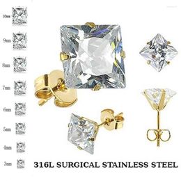 Stud Earrings 10Pair Square Women Men Crystal Cubic Stainless Steel Piercing Gold Plated Card Sets Gifts Wholesale