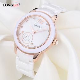 Women's Costume dress Fashion watch ceramic case Luxury waterproof watches Ladies White Strap wristwatch girl Nice clock 238q