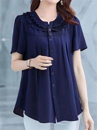 Women's Polos Loose Fitting Spring/Summer Shirt Fashion Casual Short Sleeved O-neck Top Korean Version Versatile Ruffle Edge