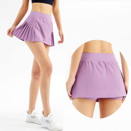 Lu Align Shorts Yoga Skirts Short Skirts Above Knee Length, Women's Tennis Golf Culottes with Pockets High Waists Womens yoga skirt Lemon L