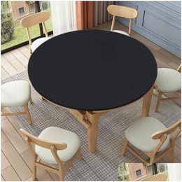 Table Cloth Solid Colour Round Tablecloth Waterproof Elastic Fitted Ers For Indoor And Outdoor Kitchen Decor Home Decoration Drop Deli Dhjkg