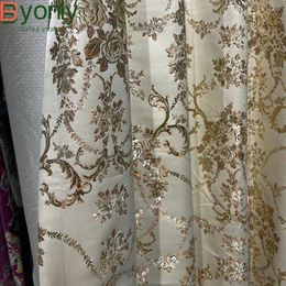Curtain Customized Cream Beige Gold Silk Embroidery Thickened Blackout Curtains For Living Room Bedroom French Window Villa Tulle