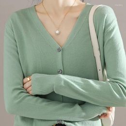 Women's Knits Women Cardigans Sweater V Neck Solid Single Breasted All-match Elegant Soft Simple Basic Sweaters Jacket Spring Autumn