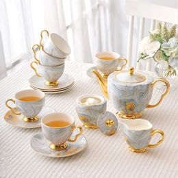 European Light Luxury Bone China Coffee Cup and Saucer Set British Ceramic Flower Tea High End Afternoon Coffeeware Teaware Cups 240510