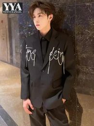 Men's Suits Mens Fashion Designer Chain Black Casual Suit Jacket Long Sleeve Spring Autumn Loose Fit Single Breasted Blazers Coat Male