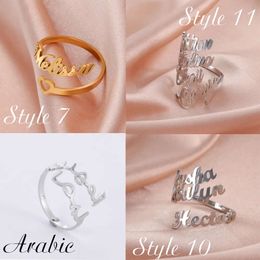 Adjustable Custom Stainless Steel Personalised Double Name Finger Rings Women Couple Promise Wedding Jewellery Gifts