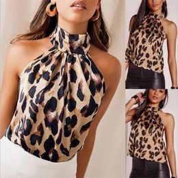 Women's Tanks Casual Backless Sexy Leopard Print Tops Hanging Neck Design Women Pullover Sleeveless Tees Summer Fashion Clothing
